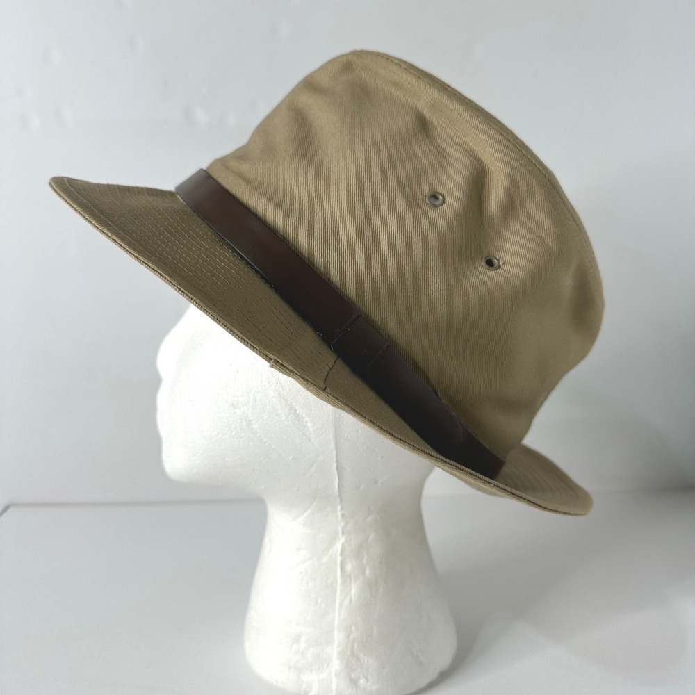 Vtg Stetson Canvas Fedora Hat Brown USA Union Label Leather Band Safari Sz L